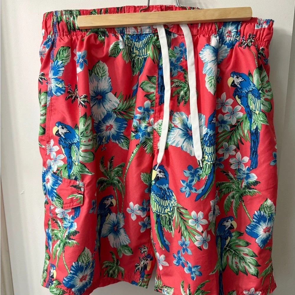 Kanu Surf Red Parrot Print Men's Athletic Shorts